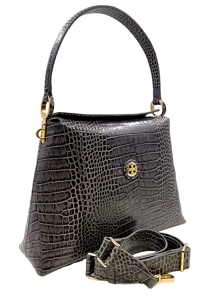 Сумка женская на плечо NARVIN из натуральной кожи 9807-Croco Grey Vasheron, Артикул: 9807-Croco Grey фото №1