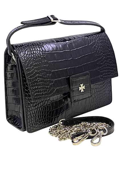 Сумка NARVIN из натуральной кожи на цепочке 9811-Croco Black Vasheron, Артикул: 9811-Croco Black фото №1