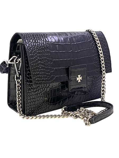 Сумка NARVIN из натуральной кожи на цепочке 9811-Croco Black Vasheron, Артикул: 9811-Croco Black фото №1