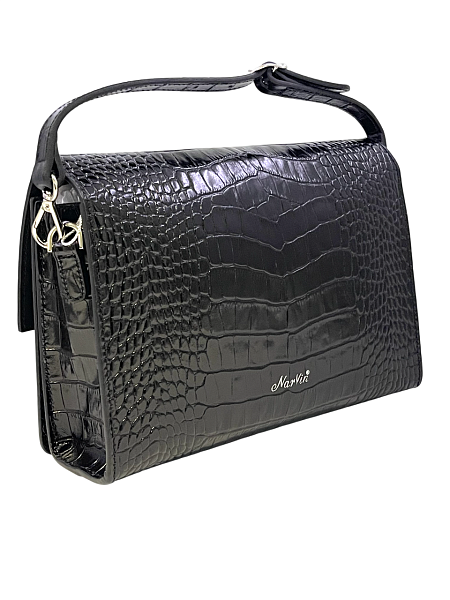 Сумка NARVIN из натуральной кожи на цепочке 9811-Croco Black Vasheron, Артикул: 9811-Croco Black фото №1