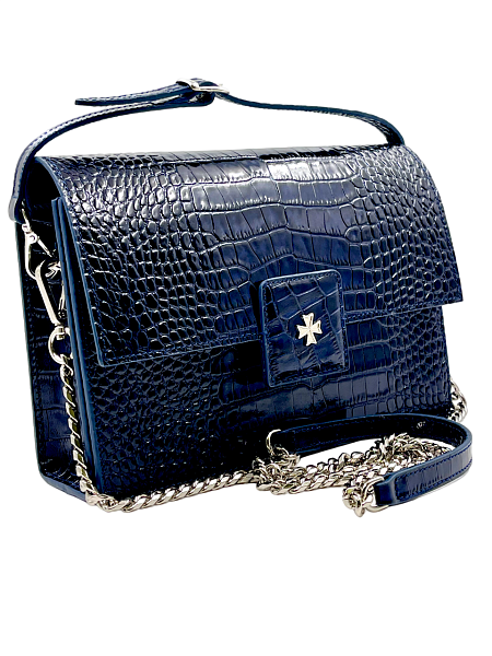 Сумка NARVIN из натуральной кожи на цепочке 9811-Croco D.Blue Vasheron, Артикул: 9811-Croco D.Blue фото №1