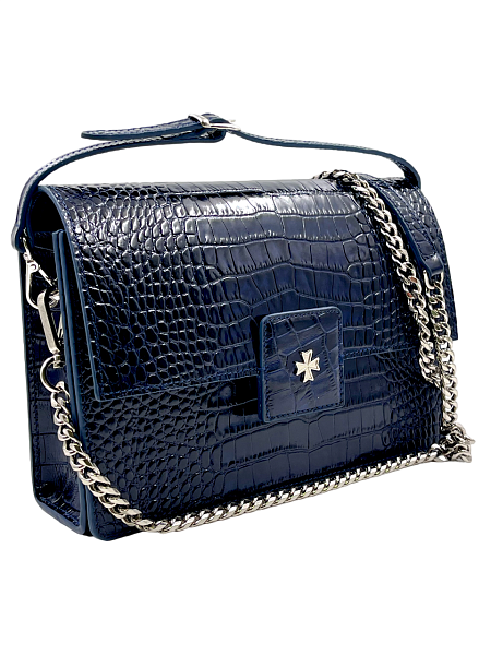 Сумка NARVIN из натуральной кожи на цепочке 9811-Croco D.Blue Vasheron, Артикул: 9811-Croco D.Blue фото №1