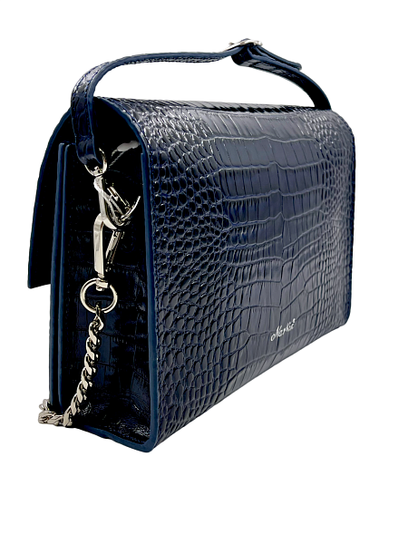 Сумка NARVIN из натуральной кожи на цепочке 9811-Croco D.Blue Vasheron, Артикул: 9811-Croco D.Blue фото №1