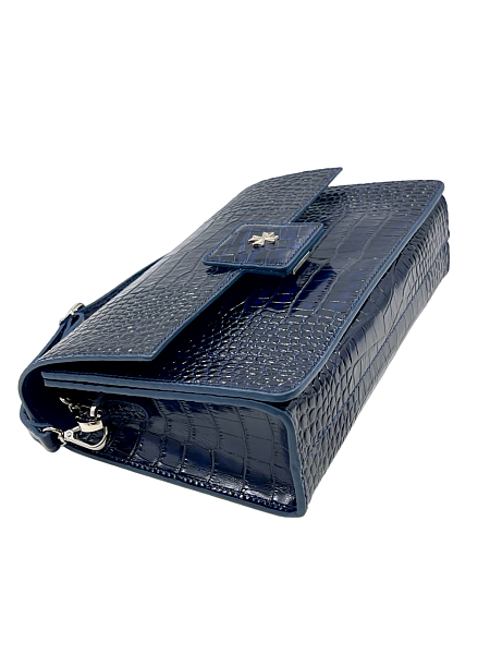 Сумка NARVIN из натуральной кожи на цепочке 9811-Croco D.Blue Vasheron, Артикул: 9811-Croco D.Blue фото №1