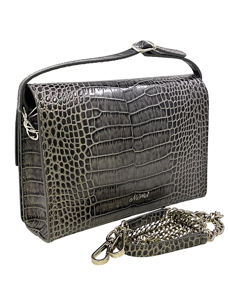 Сумка NARVIN из натуральной кожи на цепочке 9811-Croco Grey Vasheron, Артикул: 9811-Croco Grey фото №1