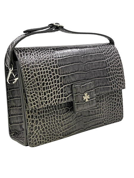 Сумка NARVIN из натуральной кожи на цепочке 9811-Croco Grey Vasheron, Артикул: 9811-Croco Grey фото №1