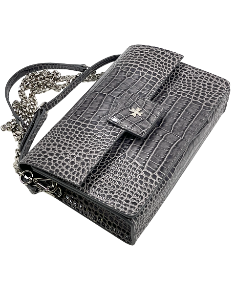 Сумка NARVIN из натуральной кожи на цепочке 9811-Croco Grey Vasheron, Артикул: 9811-Croco Grey фото №1