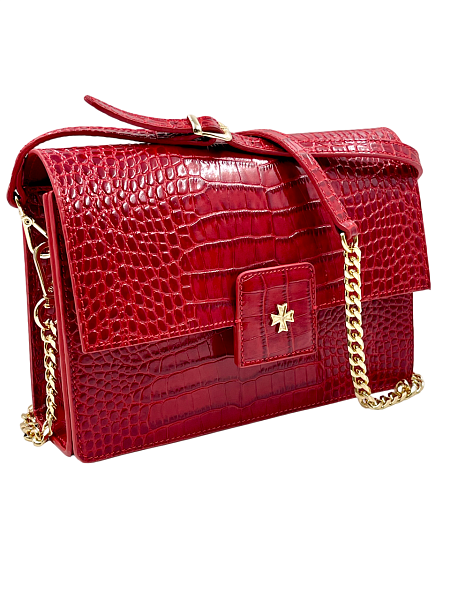Сумка NARVIN из натуральной кожи на цепочке 9811-Croco Red Vasheron, Артикул: 9811-Croco Red фото №1