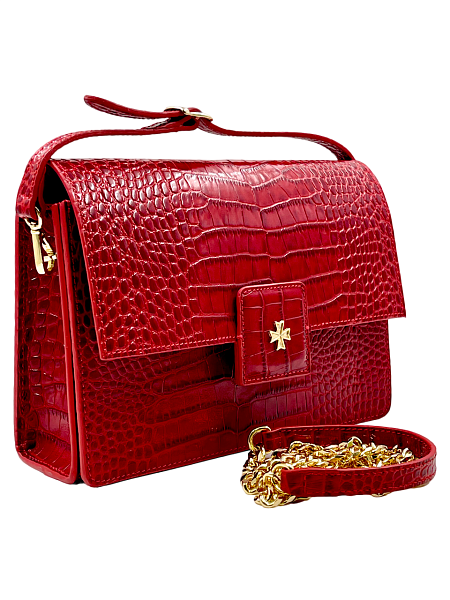 Сумка NARVIN из натуральной кожи на цепочке 9811-Croco Red Vasheron, Артикул: 9811-Croco Red фото №1