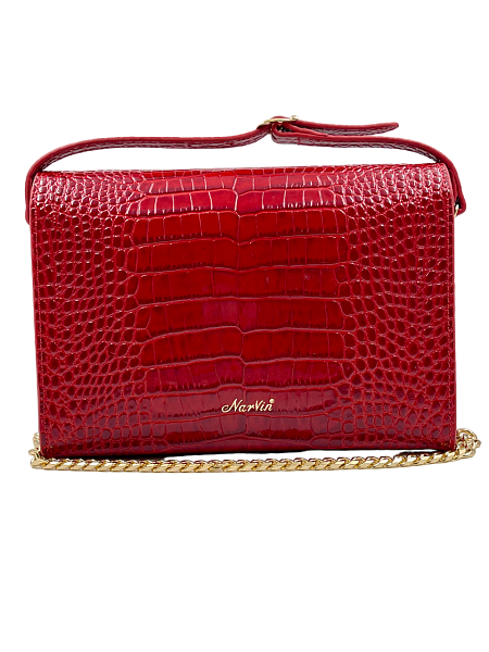 Сумка NARVIN из натуральной кожи на цепочке 9811-Croco Red Vasheron, Артикул: 9811-Croco Red фото №1