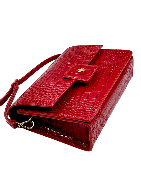 Сумка NARVIN из натуральной кожи на цепочке 9811-Croco Red Vasheron, Артикул: 9811-Croco Red фото №1