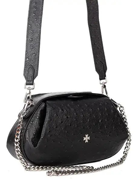 Сумка NARVIN маленькая из натуральной кожи 9812-Ostrich Black Vasheron, Артикул: 9812-Ostrich Black фото №1