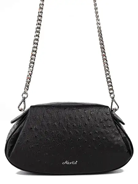 Сумка NARVIN маленькая из натуральной кожи 9812-Ostrich Black Vasheron, Артикул: 9812-Ostrich Black фото №1