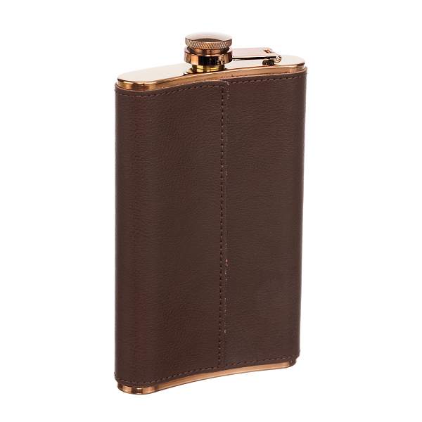 Фляга S.Quire 0,27 л, сталь+кожа спилок, коричневая GS03-9 S.QUIRE, Артикул: GS03-9 фото №1