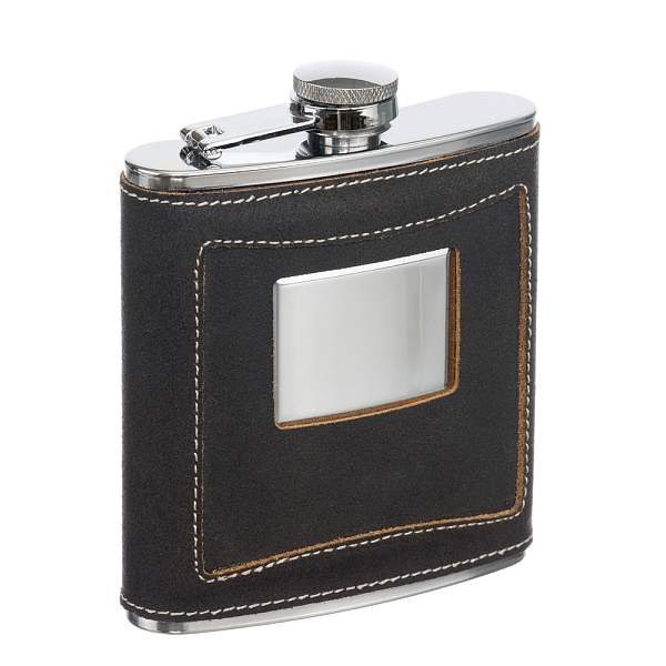 Фляга S.Quire 0,18 л, сталь+натуральная кожа, коричневая HA03-6 S.QUIRE, Артикул: HA03-6 фото №1