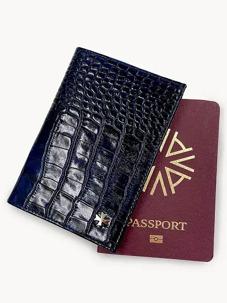 Обложка для паспорта Narvin Vasheron, Артикул: 9158-Croco D.Blue фото №1