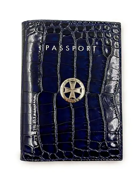 Обложка на паспорт из натуральной кожи NARVIN Vasheron, Артикул: 9161-Croco D.Blue фото №1