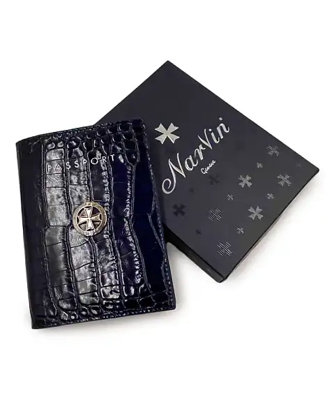 Обложка на паспорт из натуральной кожи NARVIN Vasheron, Артикул: 9161-Croco D.Blue фото №1