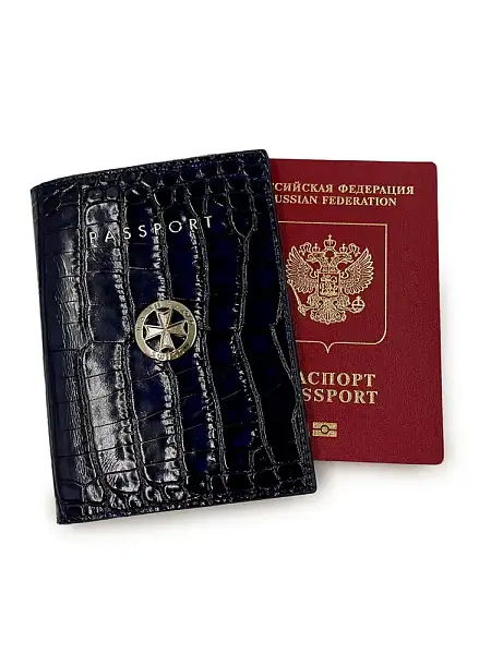 Обложка на паспорт из натуральной кожи NARVIN Vasheron, Артикул: 9161-Croco D.Blue фото №1