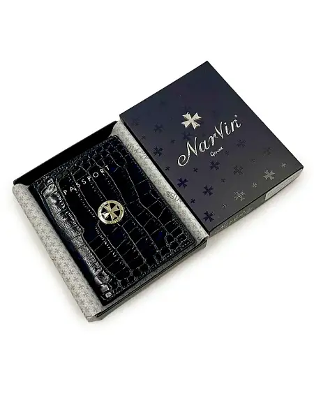 Обложка на паспорт из натуральной кожи NARVIN Vasheron, Артикул: 9161-Croco D.Blue фото №1