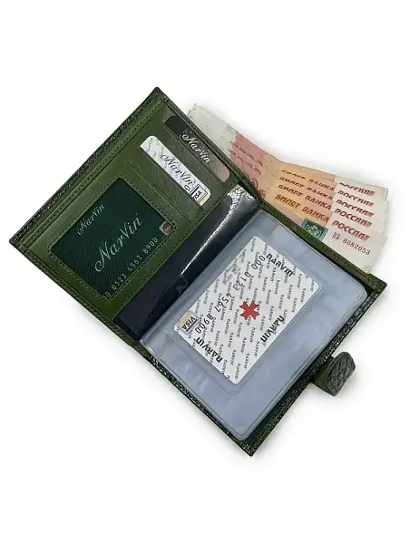 Обложка для автодокументов и паспорта NARVIN из натуральной кожи Vasheron, Артикул: 9175-Croco Green фото №1