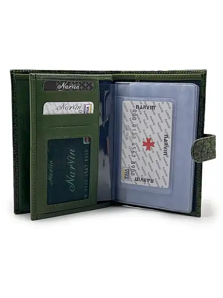 Обложка для автодокументов и паспорта NARVIN из натуральной кожи Vasheron, Артикул: 9175-Croco Green фото №1