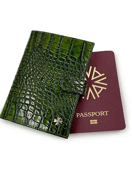 Обложка для автодокументов и паспорта NARVIN из натуральной кожи Vasheron, Артикул: 9175-Croco Green фото №1