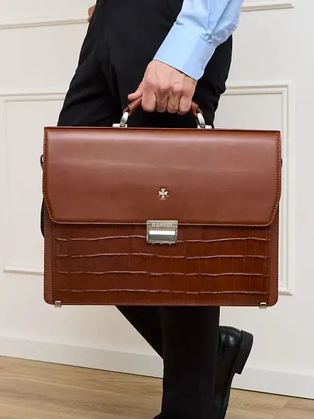 Портфель деловой из натуральной кожи NarVin 9737-Croco Caffe Vasheron, Артикул: 9737-Croco Caffe фото №1