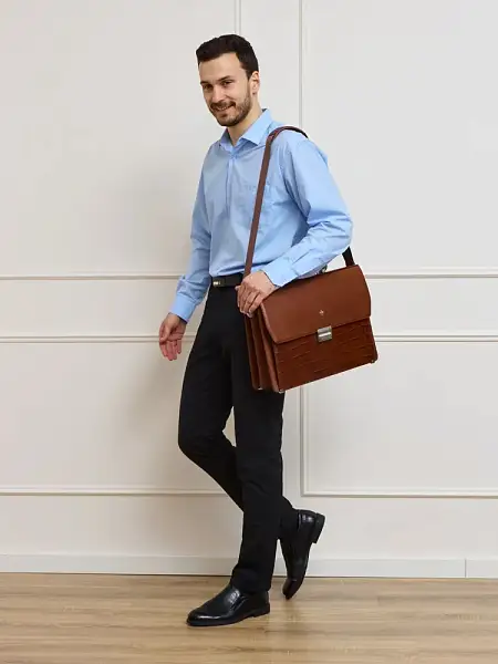 Портфель деловой из натуральной кожи NarVin 9737-Croco Caffe Vasheron, Артикул: 9737-Croco Caffe фото №1