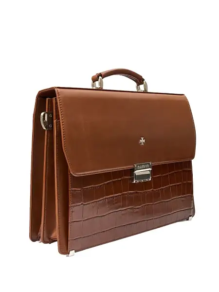 Портфель деловой из натуральной кожи NarVin 9737-Croco Caffe Vasheron, Артикул: 9737-Croco Caffe фото №1