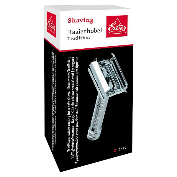 Станок Т-образный для бритья ERBE «Tradition», нержавеющая сталь, хромированное покрытие, серебристый цвет, в картонной коробке 6490 Erbe, Артикул: 6490 фото №1