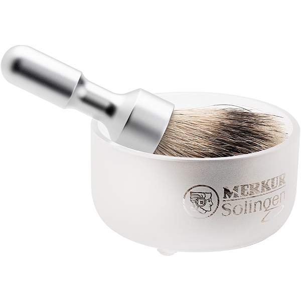 Набор бритвенный MERKUR FUTUR, 4 предмета: станок Т- образный, помазок, подставка, чаша, матовое хромированное покрытие, лезвия в комплекте (10 шт) 750002 MERKUR, Артикул: 750002 фото №1