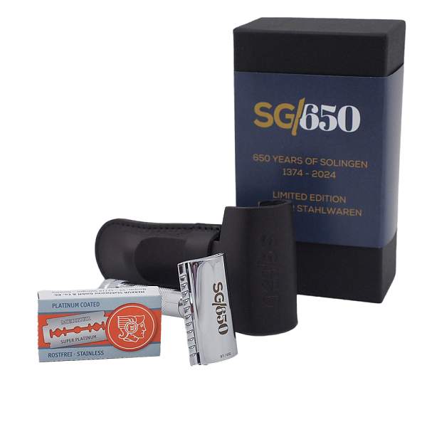 Cтанок Т-образный для бритья MERKUR 34C Limited Edition 650 Years of Solingen, в чехле из натуральной кожи, лезвия в комплекте (10 шт) 34651 MERKUR, Артикул: 34651 фото №1