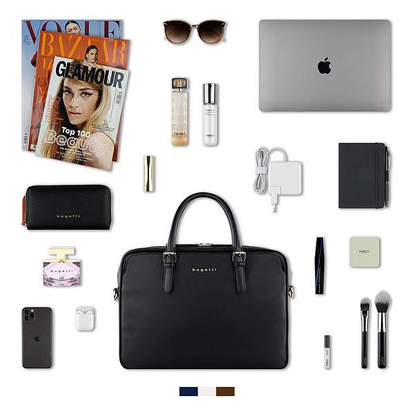 Портфель женский BUGATTI Ella 15'', черный, полиуретан, 38х6х27,5 см 496626S01 BUGATTI, Артикул: 496626S01 фото №1