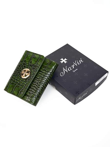 Кошелек из натуральной кожи Narvin 9565-Croco Green Vasheron, Артикул: 9565-Croco Green фото №1