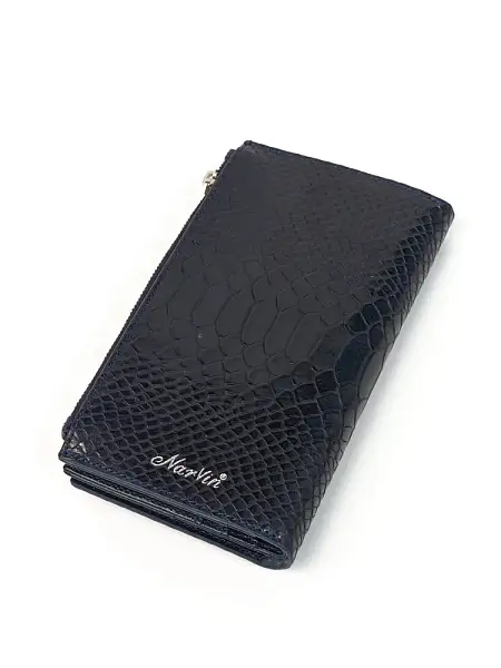 Кошелёк NARVIN из натуральной кожи большой 9686-Anaconda D.Blue Vasheron, Артикул: 9686-Anaconda D.Blue фото №1