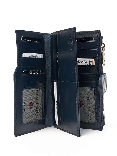 Кошелёк NARVIN из натуральной кожи большой 9686-Anaconda D.Blue Vasheron, Артикул: 9686-Anaconda D.Blue фото №1