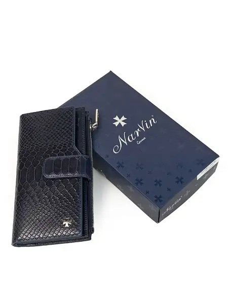 Кошелёк NARVIN из натуральной кожи большой 9686-Anaconda D.Blue Vasheron, Артикул: 9686-Anaconda D.Blue фото №1