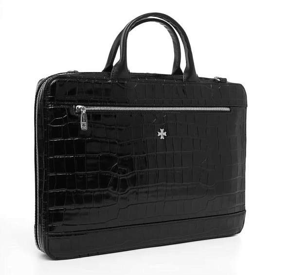 Портфель NARVIN из натуральной кожи 9743-Croco Black Vasheron, Артикул: 9743-Croco Black фото №1