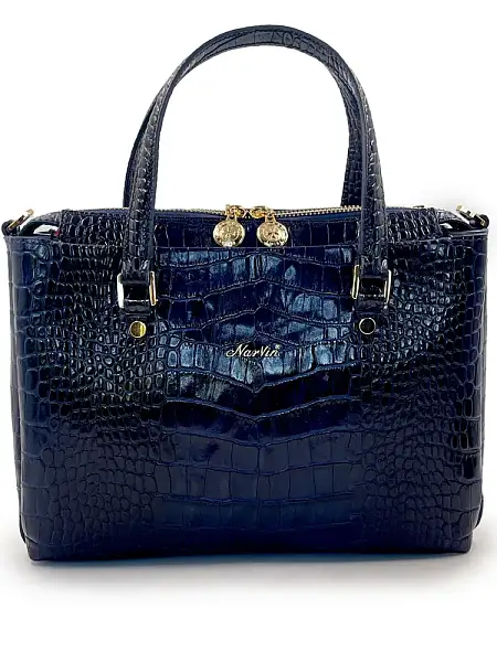 Женская сумка NARVIN из натуральной кожи 9801-Croco D.Blue Vasheron, Артикул: 9801-Croco D.Blue фото №1