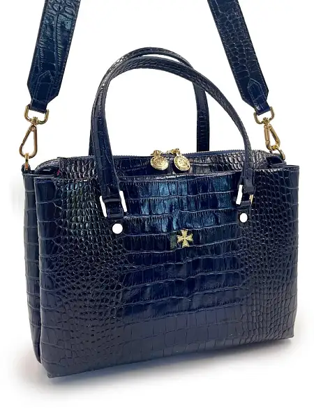 Женская сумка NARVIN из натуральной кожи 9801-Croco D.Blue Vasheron, Артикул: 9801-Croco D.Blue фото №1