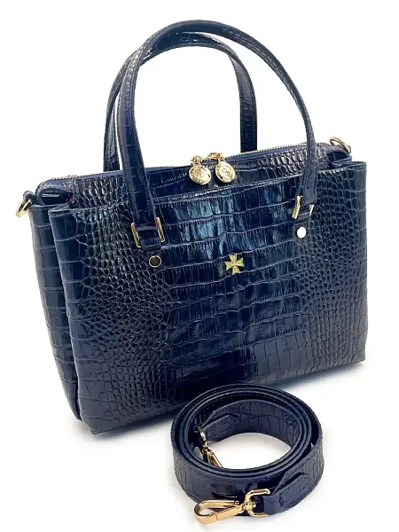 Женская сумка NARVIN из натуральной кожи 9801-Croco D.Blue Vasheron, Артикул: 9801-Croco D.Blue фото №1