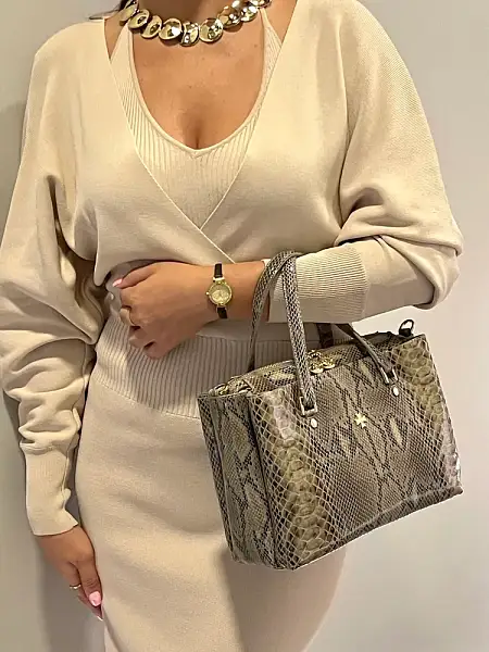 Женская сумка NARVIN из натуральной кожи 9801-Piton Sand Vasheron, Артикул: 9801-Piton Sand фото №1