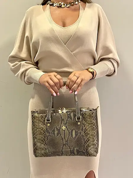 Женская сумка NARVIN из натуральной кожи 9801-Piton Sand Vasheron, Артикул: 9801-Piton Sand фото №1