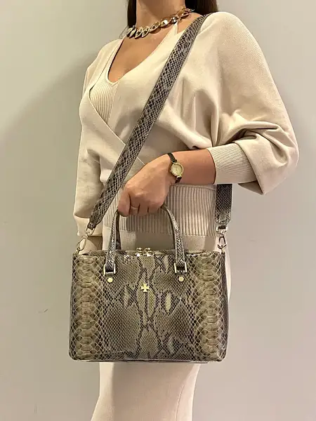 Женская сумка NARVIN из натуральной кожи 9801-Piton Sand Vasheron, Артикул: 9801-Piton Sand фото №1