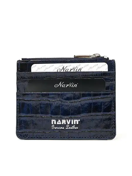 Картхолдер NARVIN из натуральной кожи 9104-Croco D.Blue Vasheron, Артикул: 9104-Croco D.Blue фото №1