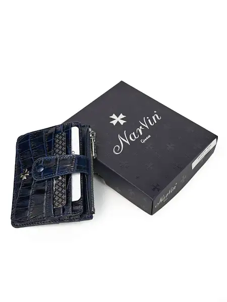 Картхолдер NARVIN из натуральной кожи 9104-Croco D.Blue Vasheron, Артикул: 9104-Croco D.Blue фото №1