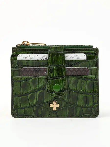 Картхолдер NARVIN из натуральной кожи 9104-Croco Green Vasheron, Артикул: 9104-Croco Green фото №1
