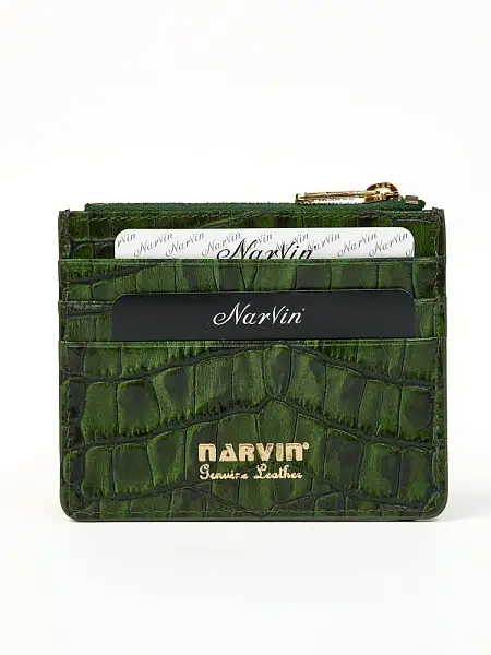Картхолдер NARVIN из натуральной кожи 9104-Croco Green Vasheron, Артикул: 9104-Croco Green фото №1