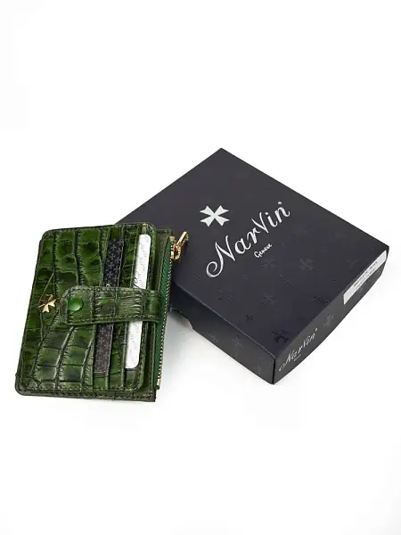 Картхолдер NARVIN из натуральной кожи 9104-Croco Green Vasheron, Артикул: 9104-Croco Green фото №1